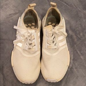 white nmds with blue